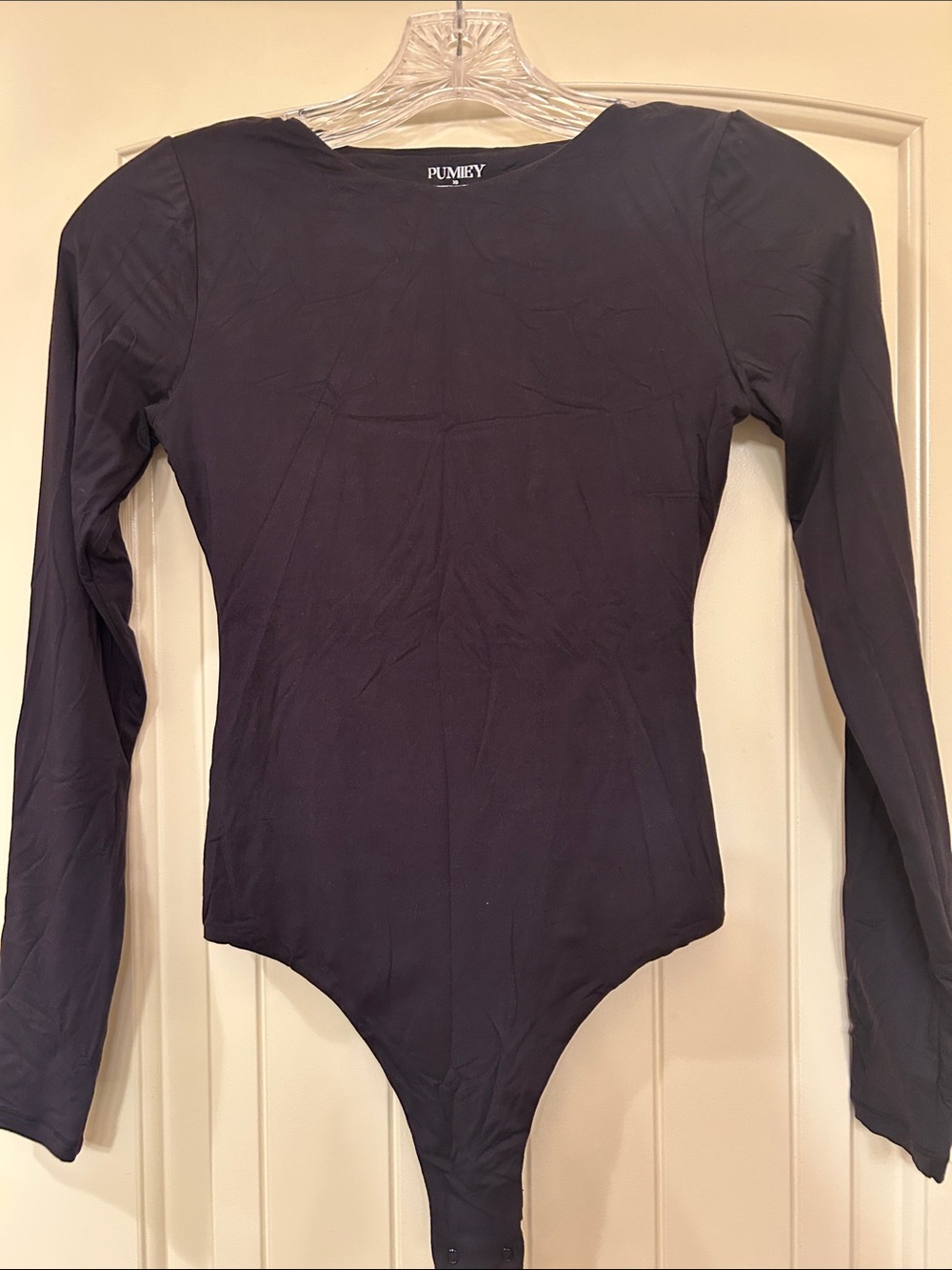 Pumiey Black Long-Sleeve Womens One-Piece Bodysuit